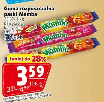 Guma rozpuszczalna paski Mamba tropics promocja w Prim Market
