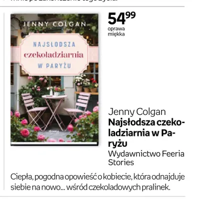 Książka Najsłodsza czekoladziarnia w Paryżu Jenny Colgan promocja w Empik