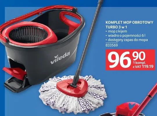 Komplet mop obrotowy turbo 3 w 1 Vileda promocja w Selgros