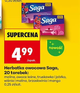 Herbatka owocowa Saga malina promocja w Biedronka