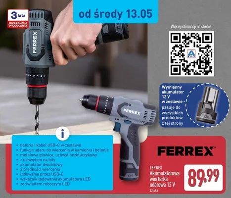 Akumulatorowa wiertarka udarowa Ferrex 12V promocja w Aldi