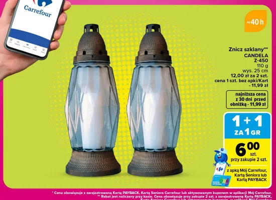 Znicz szklany Candela Z-450 promocja w Carrefour