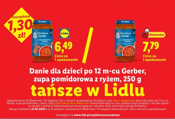 Danie dla dzieci po 12 m-cu Gerber zupa pomidorowa z ryżem promocja w Lidl