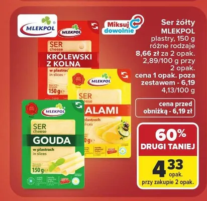 Ser żółty Alami plastry Mlekpol promocja w Carrefour Market