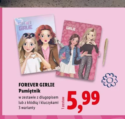 Pamiętnik Forever Girlie w zestawie z długopisem promocja w Lidl