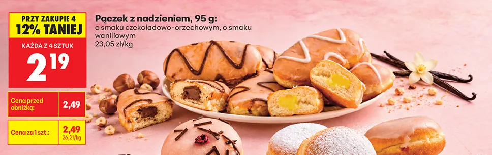Pączek z nadzieniem o smaku waniliowym promocja w Biedronka