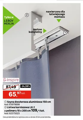 Szyna dwutorowa aluminiowa 150 cm Inspire promocja w Leroy Merlin