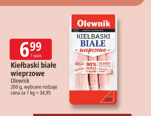 Kiełbaski białe wieprzowe Olewnik promocja w Leclerc