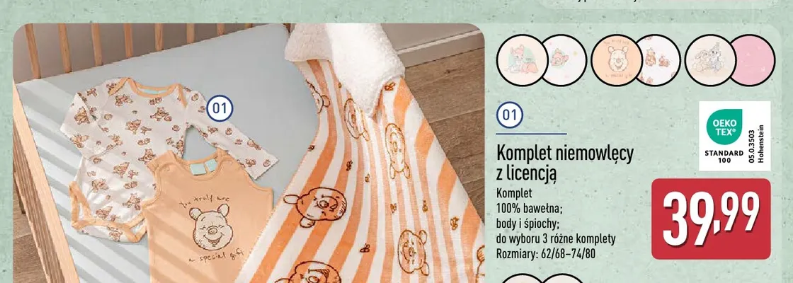 Komplet niemowlęcy z licencją Disney promocja w Aldi