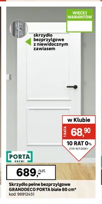 Skrzydło pełne bezprzylgowe Granddeco Porta białe 80 cm promocja w Leroy Merlin