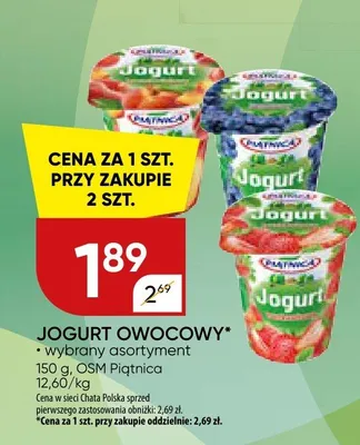 Jogurt owocowy wybrany sortament promocja w Chata Polska
