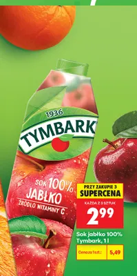 Sok jabłko Tymbark 100% promocja w Biedronka
