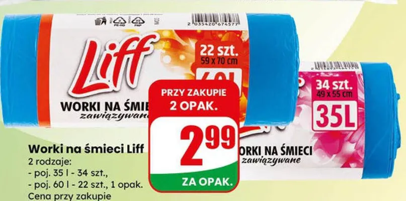 Worki na śmieci zawiązywane poj. 60l promocja w Dino