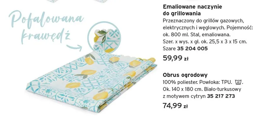 Obrus ogrodowy poliester biało-turkusowy z motywem cytryn 140x180cm promocja w Tchibo