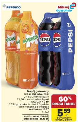 Napój gazowany Mirinda 2x1,5l 2-pak promocja w Carrefour