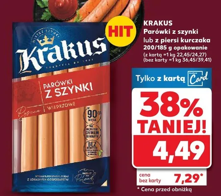 Parówki z szynki lub z piersi kurczaka Krakus promocja w Kaufland