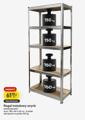 Regał metalowy ocynk 180x80x40cm 5 półek 150kg promocja w Castorama