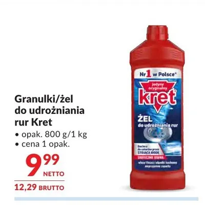 Granulki do udrożniania rur Kret promocja w Makro