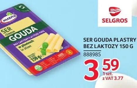 Ser gouda plastry bez laktozy 150 g promocja w Selgros