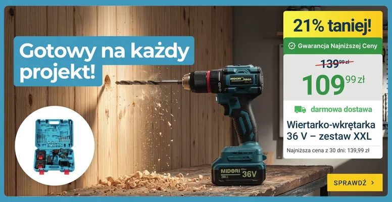 Wiertarko-wkrętarka MIDORI Japan 36V – zestaw XXL promocja w ERLI