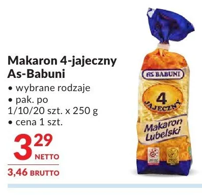 Makaron 4-jajeczny As-Babuni wybrane rodzaje promocja w Makro