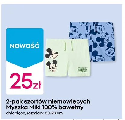 2-pak szortów niemowlęcych Disney Myszka Miki 100% bawełny chłopięce promocja w Pepco