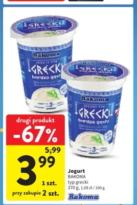 Jogurt typ grecki Bakoma promocja w Intermarche