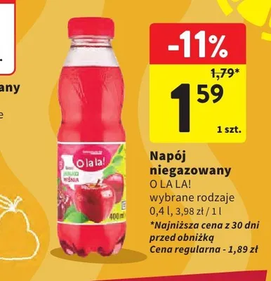 Napój niegazowany O la la! jabłko wiśnia promocja w Intermarche