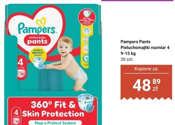 Pieluchomajtki Pampers Pants rozmiar 4 9-15 kg promocja w Biedronka