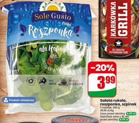Sałata rukola, roszponka, szpinak promocja w Dino