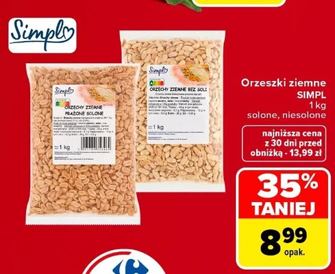 Orzeszki ziemne niesolone Simpl promocja w Carrefour
