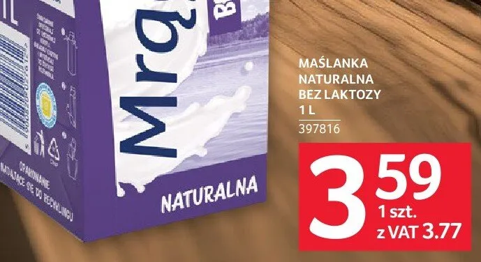 Maślanka naturalna bez laktozy Mrągowska 1l, 397816 promocja w Selgros