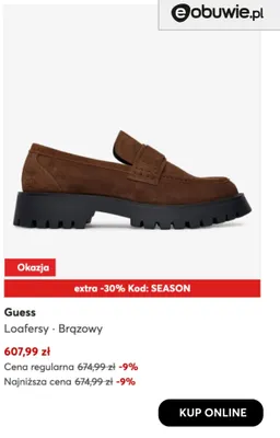 Loafersy brązowe Guess promocja w eobuwie.pl