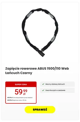 Zapięcie rowerowe ABUS 1500/110 Web łańcuch Czarny promocja w Media Expert