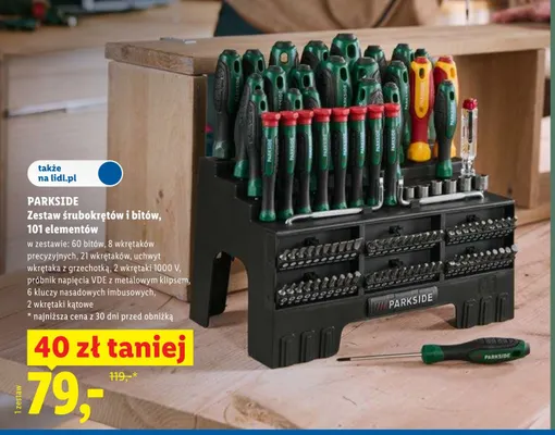 Zestaw śrubokrętów i bitów Parkside 101 elementów promocja w Lidl