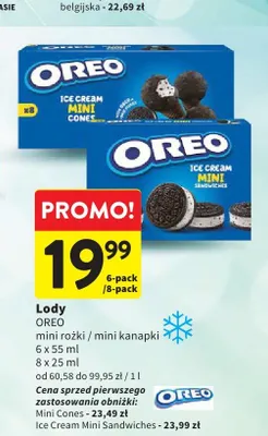 Lody OREO mini rożki 8-pak 25ml promocja w Intermarche