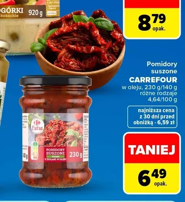 Pomidory suszone paski z ziołami w oleju Carrefour promocja w Carrefour