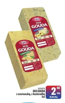 Ser Gouda z kozieradką luz Mlekovita promocja w Tomi Markt
