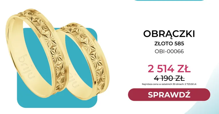 Obrączki złoto 585 OBI-00066 Briju promocja w Briju