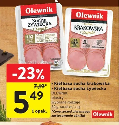 Kiełbasa sucha krakowska Olewnik promocja w Intermarche