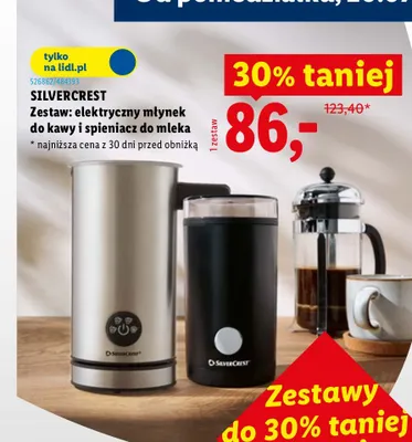 Zestaw elektryczny młynek do kawy + spieniacz do mleka Silvercrest promocja w Lidl