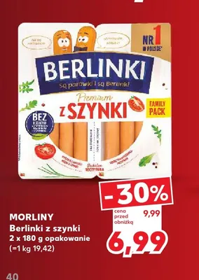 Parówki Berlinki z szynki Morliny 2-pak promocja w Kaufland