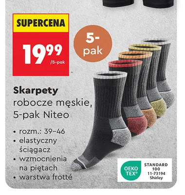 Skarpety robocze męskie Niteo 5-pak promocja w Biedronka
