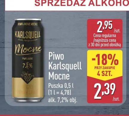 Piwo Karlsquell Mocne promocja w Aldi