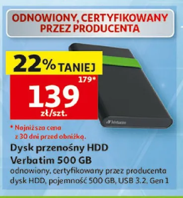 Dysk przenośny HDD Verbatim 500 GB promocja w Auchan