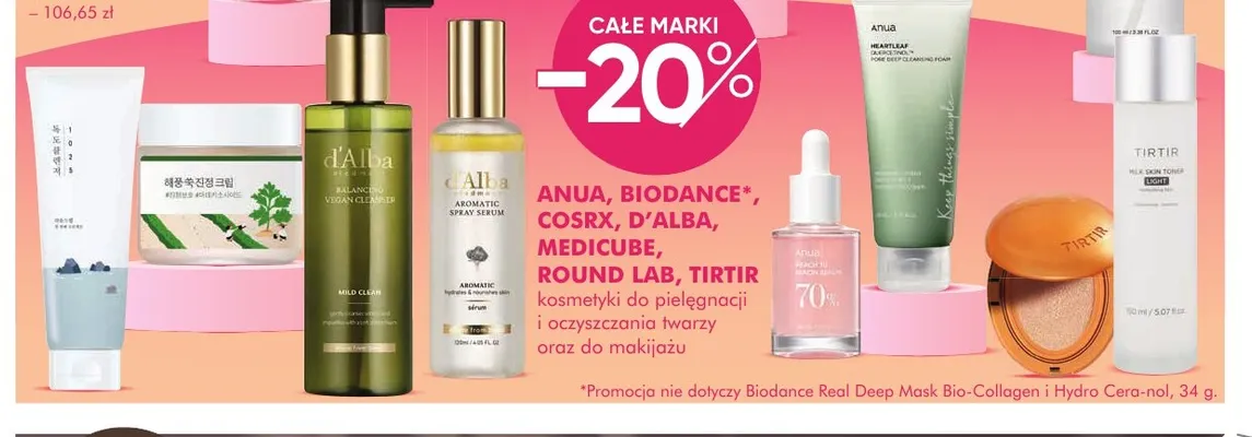 Kosmetyki do pielęgnacji i oczyszczania twarzy oraz do makijażu Anua, Biodance, Cosrx, d'Alba, Medicube, Round Lab, Tirtir promocja w Super-Pharm