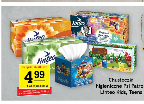 Chusteczki higieniczne Linteo Kids Teens Psi Patrol promocja w Gram Market