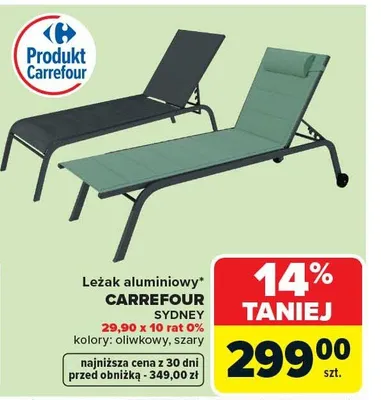 Leżak aluminiowy Carrefour Sydney szary promocja w Carrefour