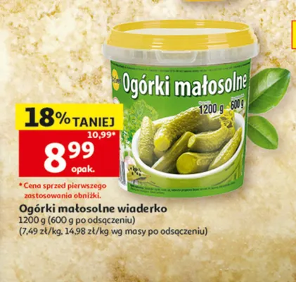 Ogórki małosolne wiaderko Auchan 600g po odsączeniu promocja w Auchan