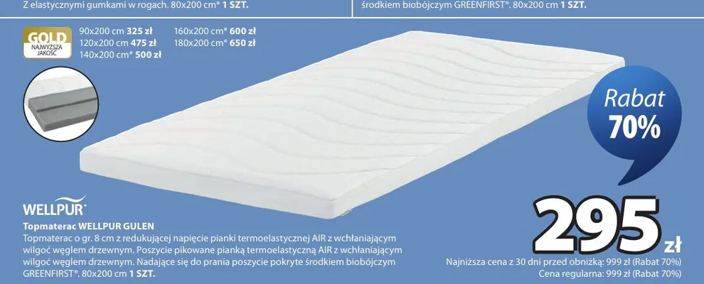 Topmaterac Wellpur Gulen 120x200 cm promocja w Jysk